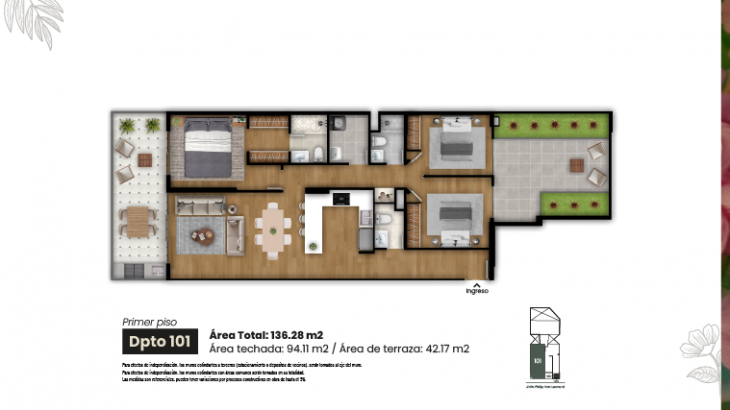 Plano del modelo Tipo 1-A del proyecto VON LEONARD en San Borja