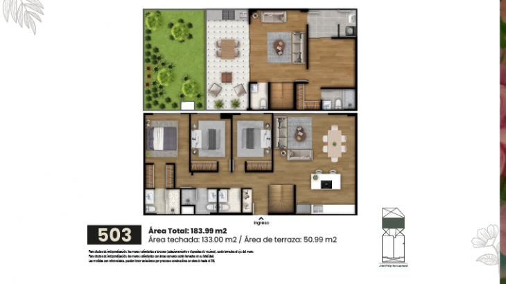 Plano del modelo Tipo 3-B del proyecto VON LEONARD en San Borja