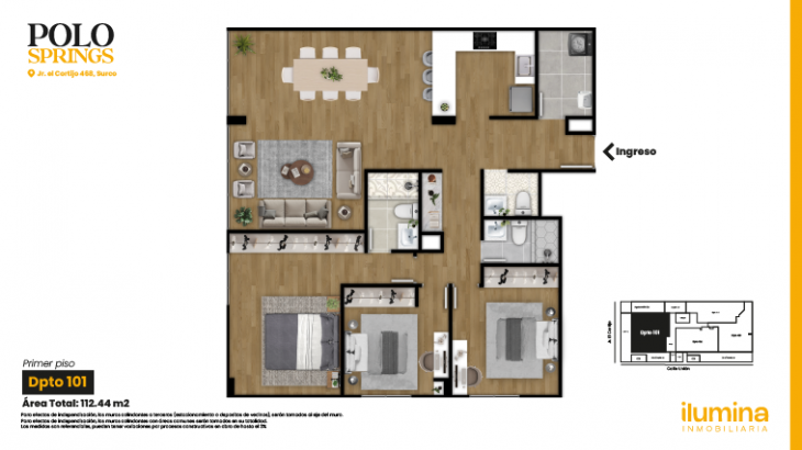 Plano del modelo Tipo 1P del proyecto Polo Springs en Santiago De Surco