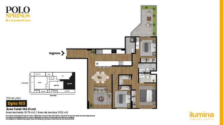 Plano del modelo Tipo 3P del proyecto Polo Springs en Santiago De Surco