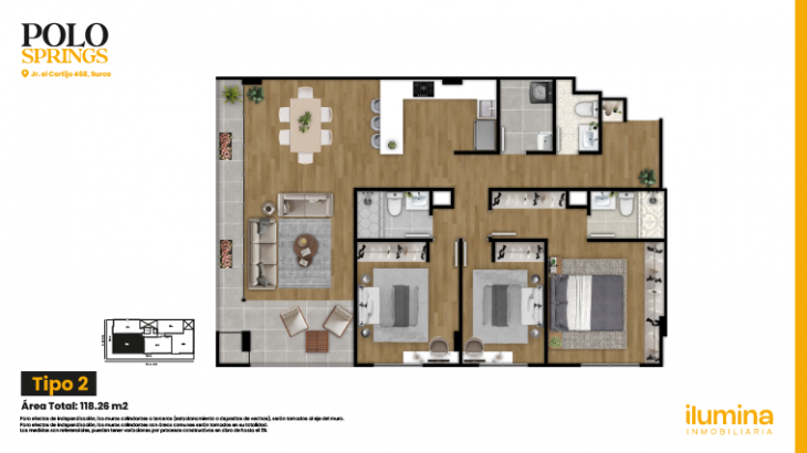 Plano del modelo Tipo 2 del proyecto Polo Springs en Santiago De Surco
