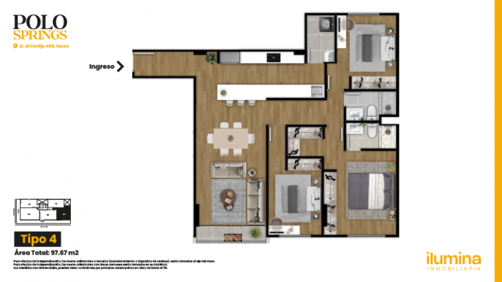 Plano del modelo Tipo 4 del proyecto Polo Springs en Santiago De Surco