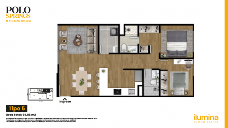 Plano del modelo Tipo 5 del proyecto Polo Springs en Santiago De Surco