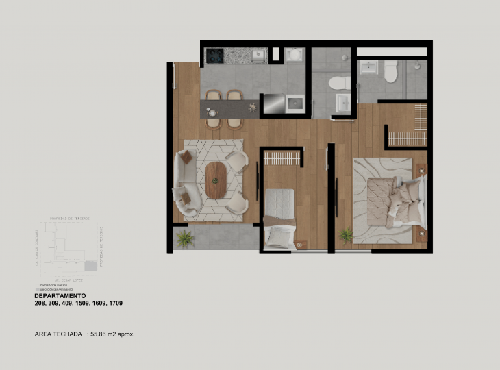 Plano del modelo 2D+K del proyecto Concepto Family Too en San Miguel