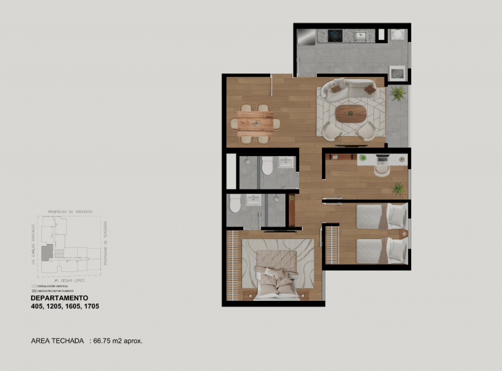 Plano del modelo 3D+C del proyecto Concepto Family Too en San Miguel