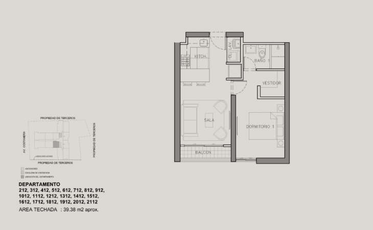 Plano del modelo 1D+K del proyecto Concepto Ocean Breath en San Miguel