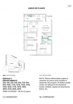 Plano del modelo 3 Dormitorios + Cocina del proyecto Alto Alborada - Etapa 2 en Cercado De Lima