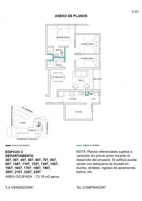 Plano del modelo 3 Dormitorios + Cocina + Sala del proyecto Alto Alborada - Etapa 2 en Cercado De Lima
