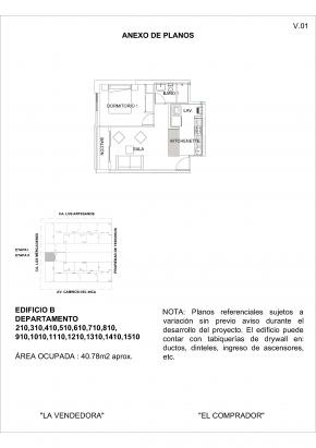 Plano del modelo 1 Dormitorio + Kitchenette del proyecto Concepto Unity Park - Etapa 2 en Santiago De Surco