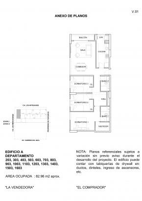 Plano del modelo 2 Dormitorios + Kitchenette del proyecto Concepto Unity Park - Etapa 2 en Santiago De Surco