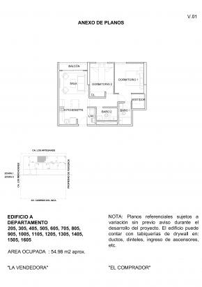 Plano del modelo 3 Dormitorios + Kitchenette del proyecto Concepto Unity Park - Etapa 2 en Santiago De Surco