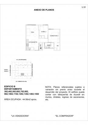 Plano del modelo 1.5 Dormitorio + Kitchenette del proyecto Concepto Unity Park - Etapa 2 en Santiago De Surco