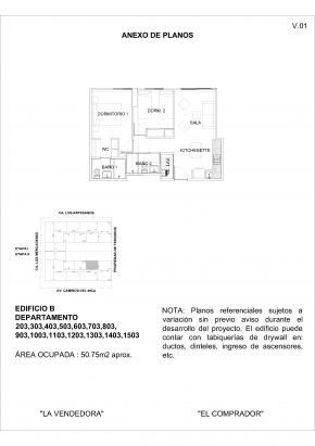 Plano del modelo 2 Dormitorios + Kitchenette del proyecto Concepto Unity Park - Etapa 2 en Santiago De Surco
