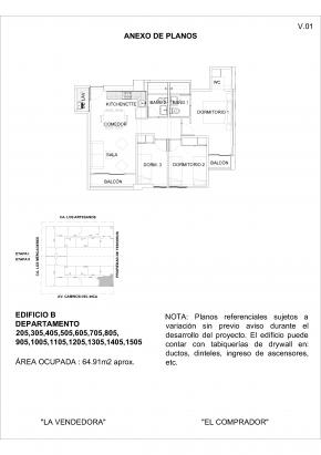 Plano del modelo 3 Dormitorios + Kitchenette del proyecto Concepto Unity Park - Etapa 2 en Santiago De Surco