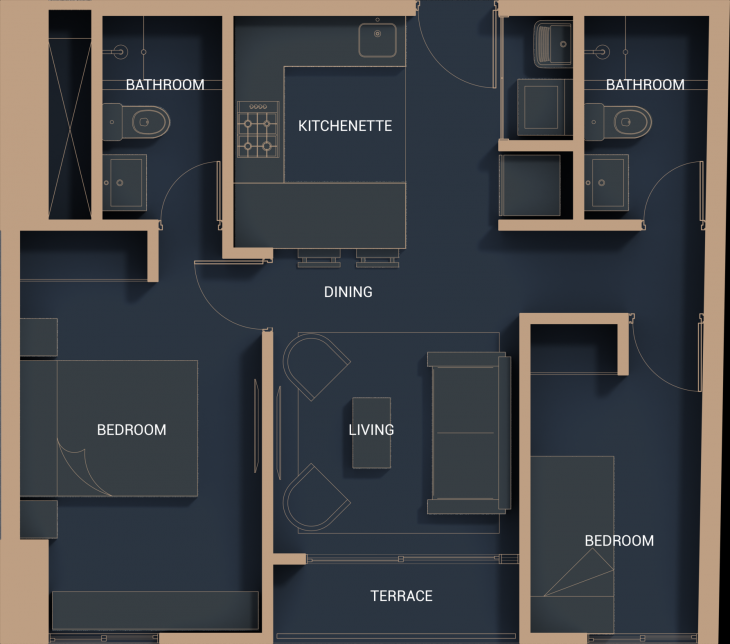 Plano del modelo 2D+K (M) del proyecto THE NEW YORK TOWER en Surquillo