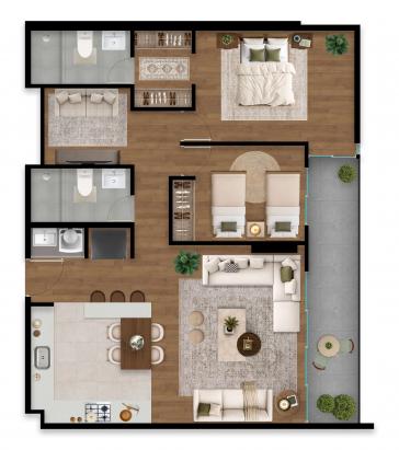 Plano del modelo 1D+E+K del proyecto LE CHATELET en San Isidro