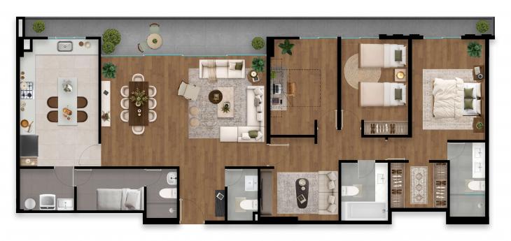 Plano del modelo 3D+E+C+S del proyecto LE CHATELET en San Isidro
