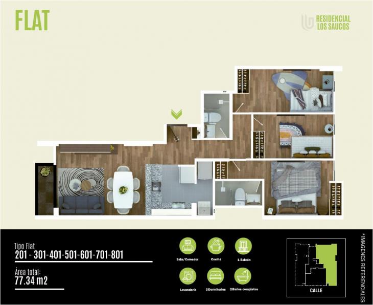 Plano del modelo C del proyecto RESIDENCIAL LOS SAUCOS - RECAUDADORES 32 en Ate