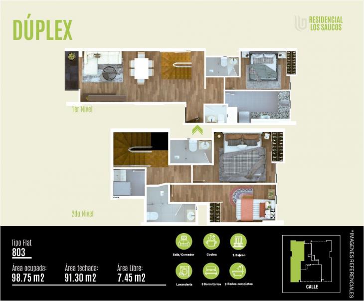 Plano del modelo G del proyecto RESIDENCIAL LOS SAUCOS - RECAUDADORES 32 en Ate