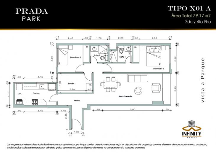 Plano del modelo X01A del proyecto PRADA PARK en Magdalena Del Mar