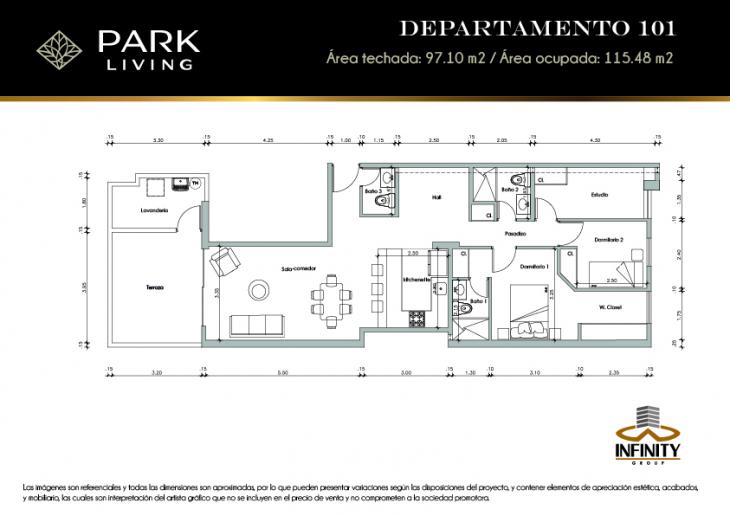 Plano del modelo 101 del proyecto PARK LIVING en Santiago De Surco