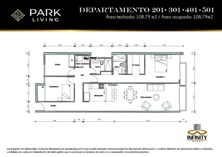 Plano del modelo TIPO 1 del proyecto PARK LIVING en Santiago De Surco