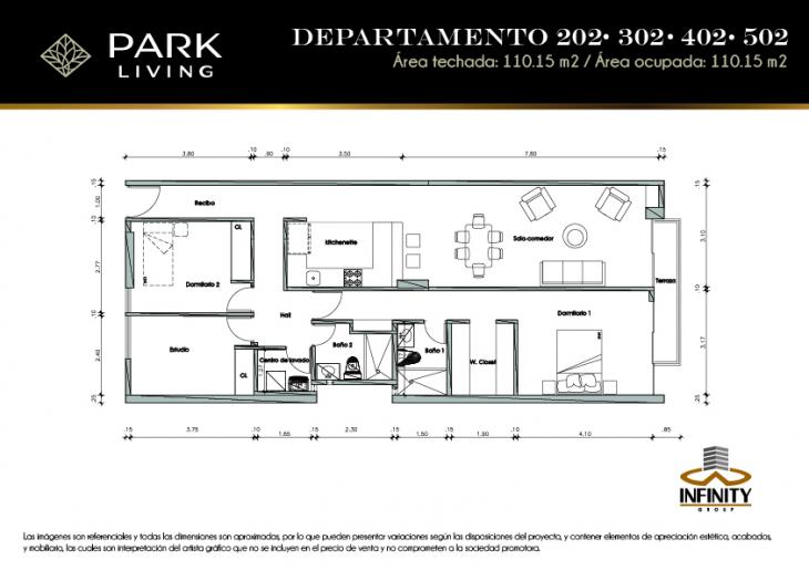 Plano del modelo TIPO 2 del proyecto PARK LIVING en Santiago De Surco