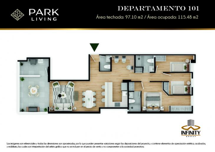 Plano del modelo 101 del proyecto PARK LIVING en Santiago De Surco