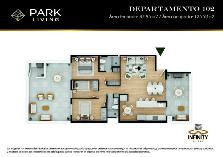 Plano del modelo 102 del proyecto PARK LIVING en Santiago De Surco
