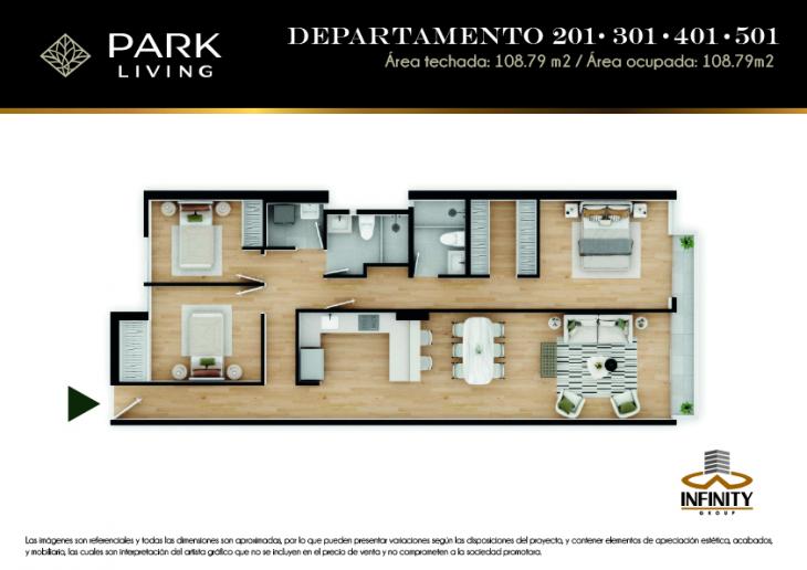 Plano del modelo TIPO 1 del proyecto PARK LIVING en Santiago De Surco