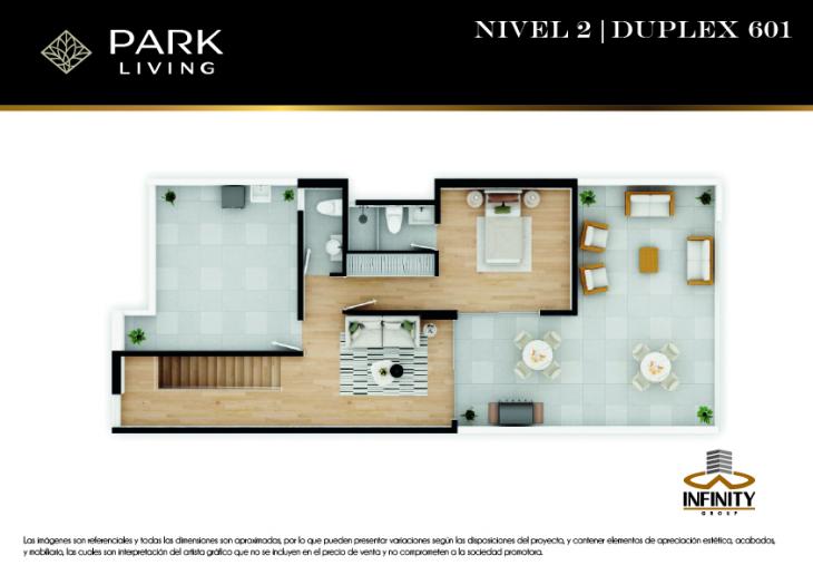 Plano del modelo DUPLEX 601 del proyecto PARK LIVING en Santiago De Surco