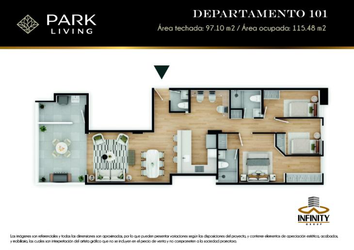 Plano del modelo 101 del proyecto PARK LIVING en Santiago De Surco