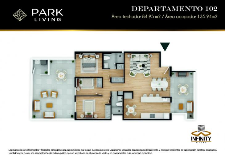 Plano del modelo 102 del proyecto PARK LIVING en Santiago De Surco