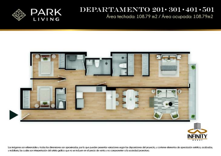 Plano del modelo TIPO 1 del proyecto PARK LIVING en Santiago De Surco