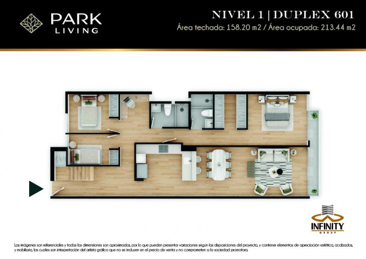 Plano del modelo DUPLEX 601 del proyecto PARK LIVING en Santiago De Surco