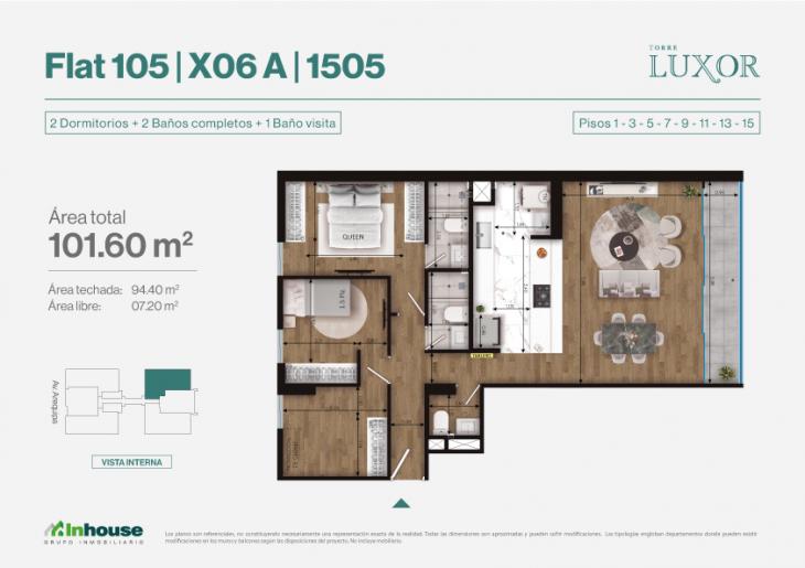 Plano del modelo Tipo 6A del proyecto Torre Luxor en Miraflores