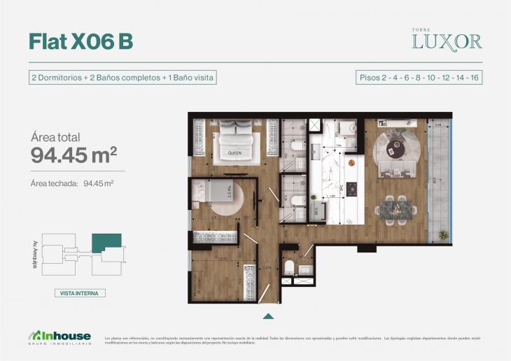 Plano del modelo Tipo 6B del proyecto Torre Luxor en Miraflores