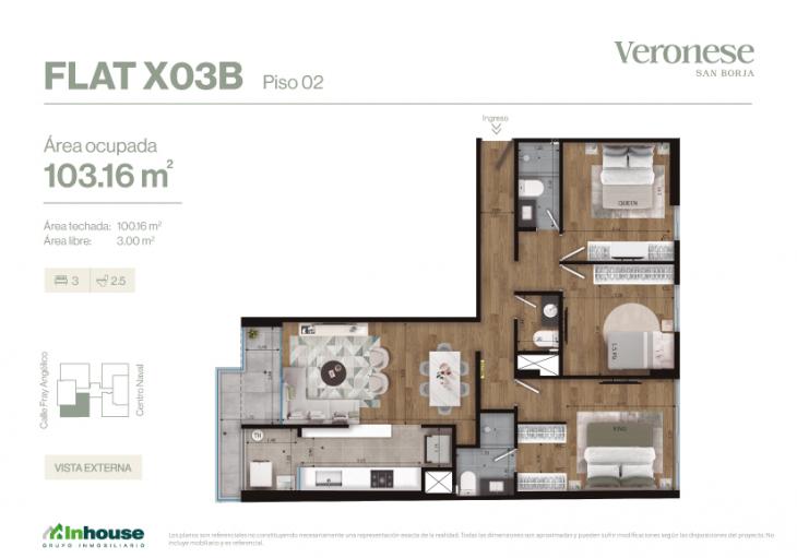 Plano del modelo x03B del proyecto Veronese en San Borja
