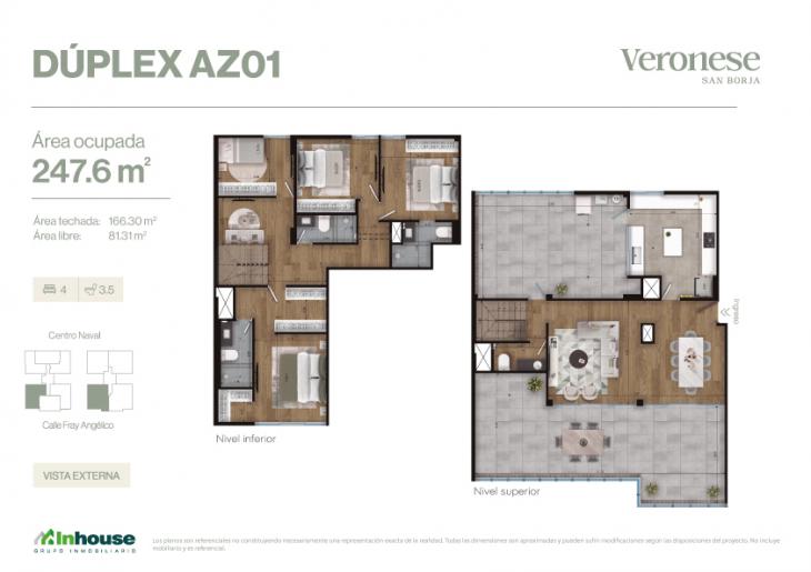 Plano del modelo AZ01 del proyecto Veronese en San Borja