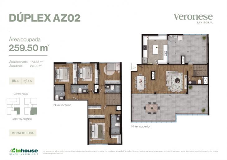 Plano del modelo AZ02 del proyecto Veronese en San Borja