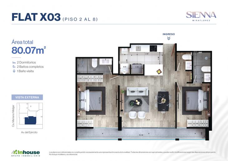 Plano del modelo X3 del proyecto SIENNA en Miraflores