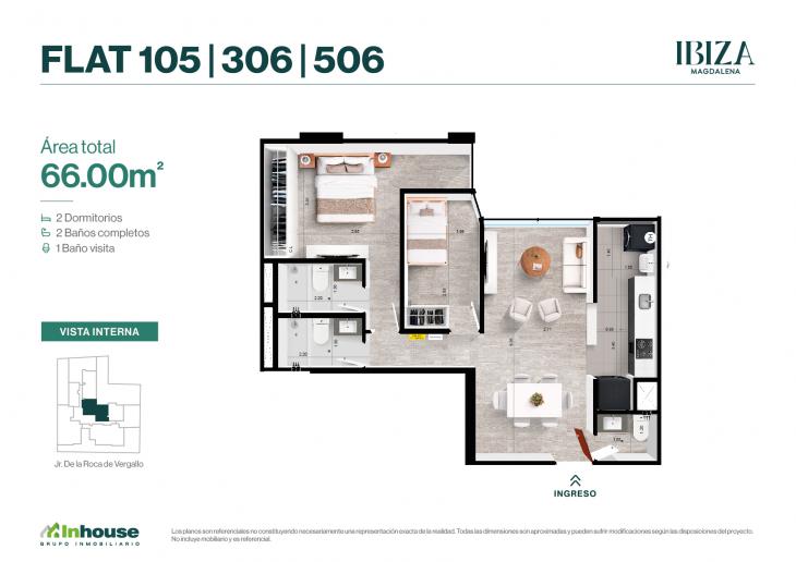 Plano del modelo 105 del proyecto IBIZA en Magdalena Del Mar