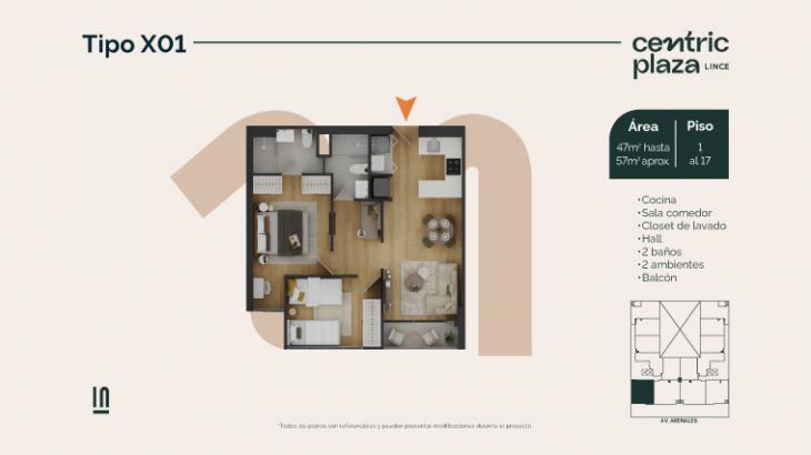 Plano del modelo X01-Y01 del proyecto Centric Plaza en Lince