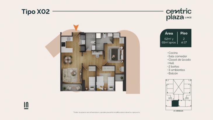 Plano del modelo X02-Y02 del proyecto Centric Plaza en Lince