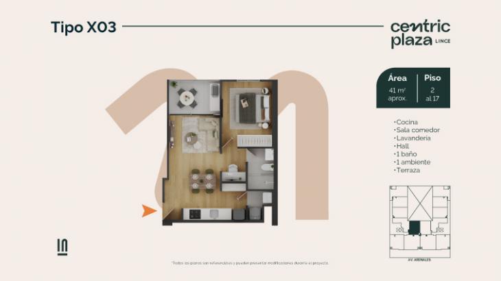 Plano del modelo X03-Y03 del proyecto Centric Plaza en Lince