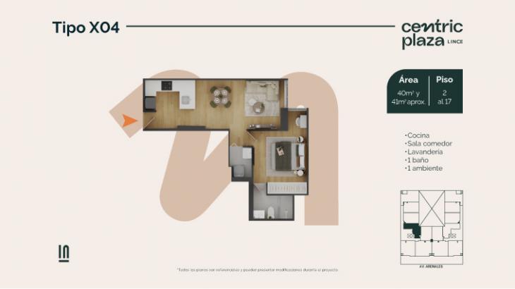 Plano del modelo X04-Y04 del proyecto Centric Plaza en Lince