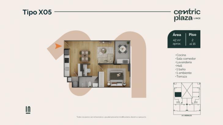Plano del modelo X05-Y05 del proyecto Centric Plaza en Lince