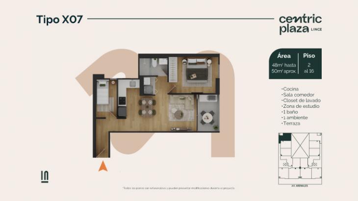 Plano del modelo X07-Y07 del proyecto Centric Plaza en Lince
