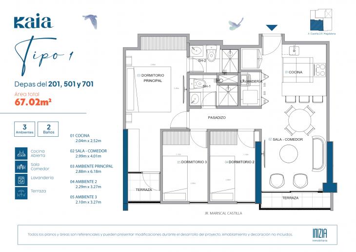 Plano del modelo TIPO 1 del proyecto KAIA en Magdalena Del Mar