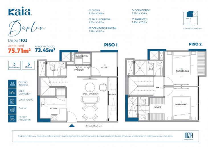 Plano del modelo DUPLEX1103 del proyecto KAIA en Magdalena Del Mar